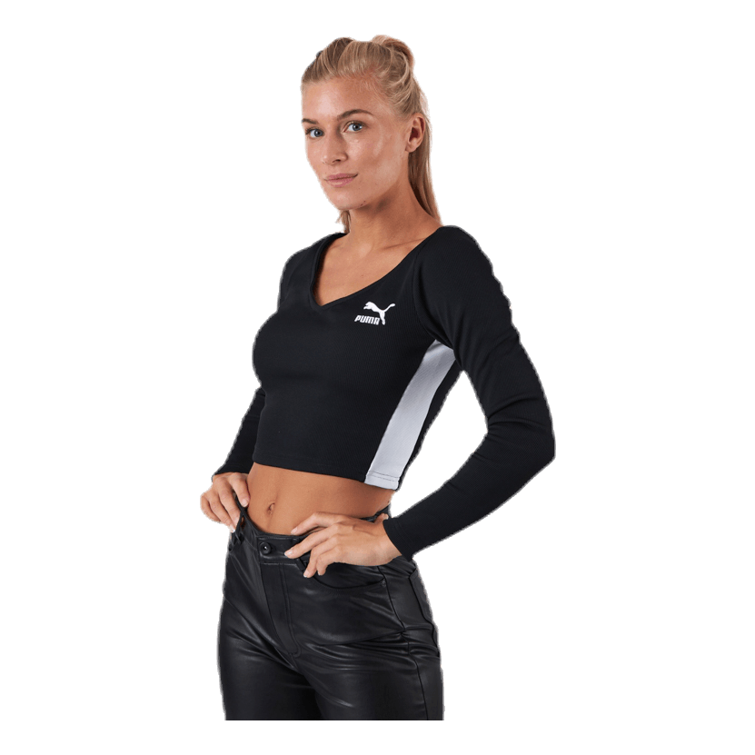 Puma Classics Ribbed Longsleeve Cropped Top Black 1 Puma Classics Ribbed Longsleeve Cropped Top Black