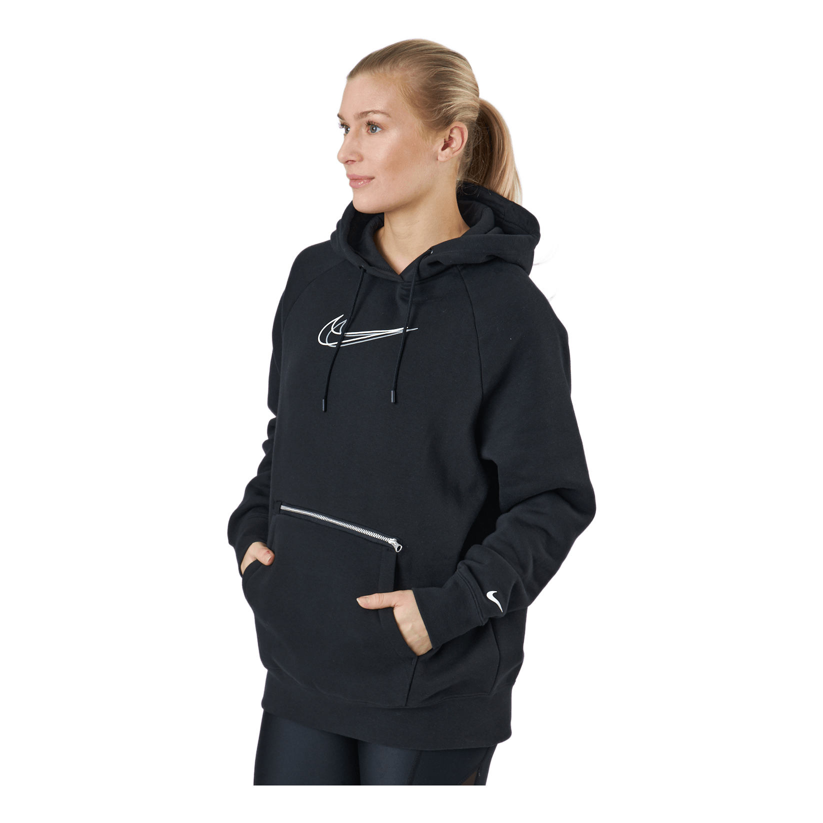 Nike W Nsw Po Hoodie Os Bb Flc Prnt Black/white 2 Nike W Nsw Po Hoodie Os Bb Flc Prnt Black/white - Bilde 2