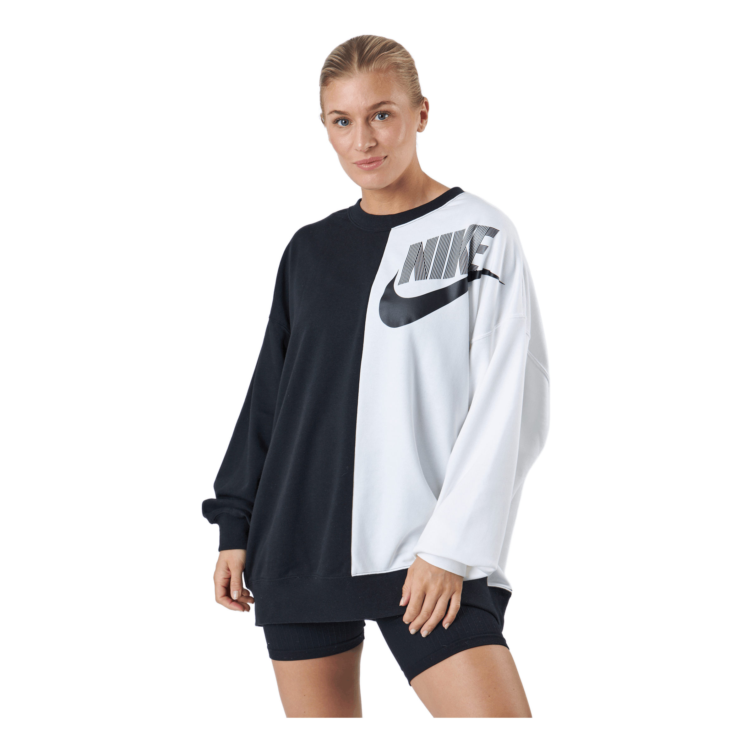 Nike W Nsw Ft Flc Oos Crew Dnc Black/white 2 Nike W Nsw Ft Flc Oos Crew Dnc Black/white - Bilde 2