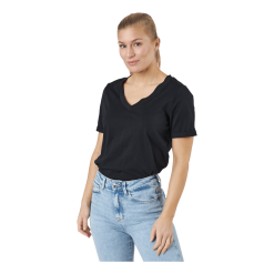 Pieces Pcria Ss V-neck Solid Tee Bc Black