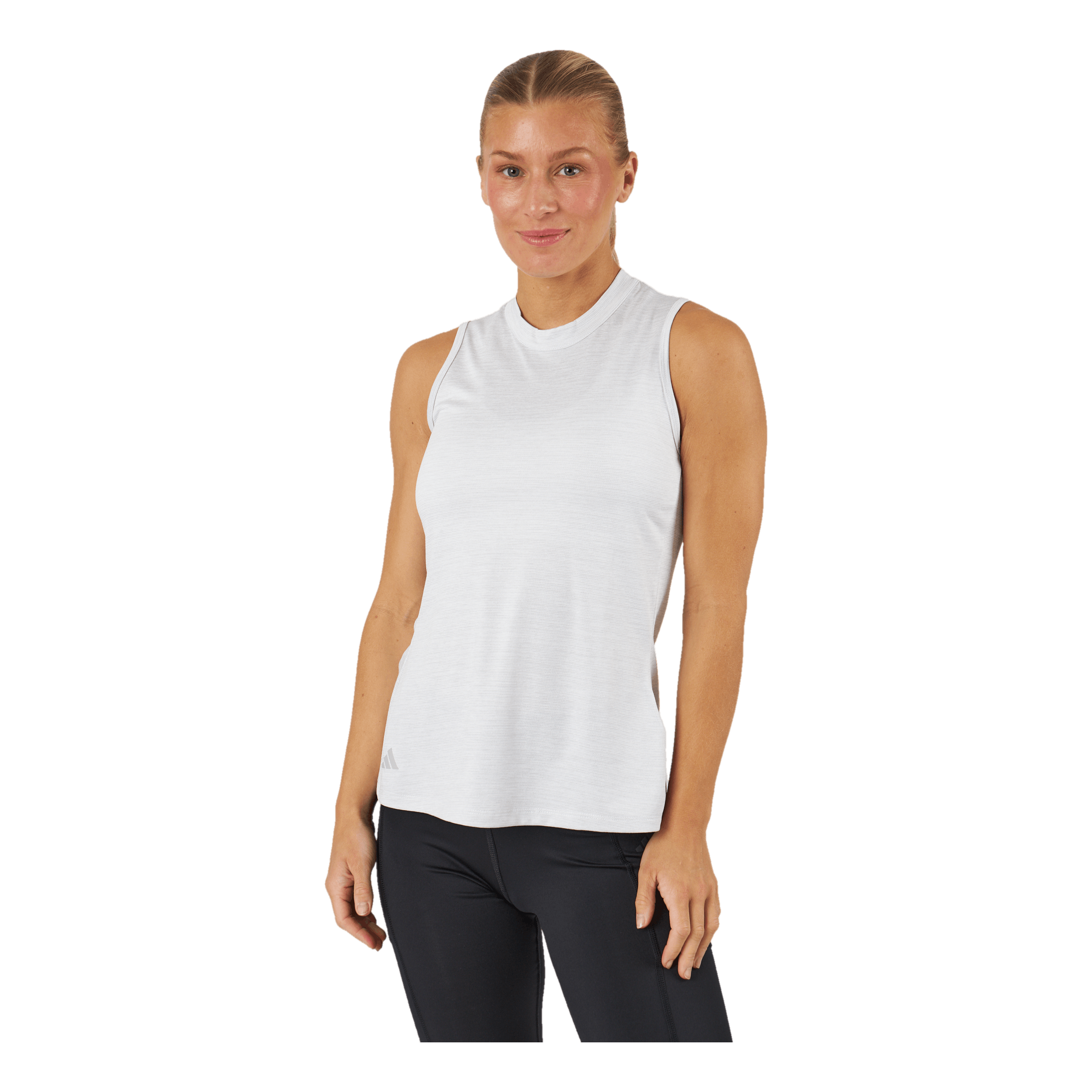 ADIDAS Essentials Heathered Mock-Neck Sleeveless Golf Polo Shirt White 1 ADIDAS Essentials Heathered Mock-Neck Sleeveless Golf Polo Shirt White